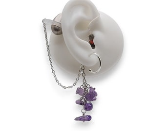 Audífono con piedras preciosas, pendientes de dispositivo de escucha para retención con cadena de seguridad. Cadena de joyería inclusiva, funcional y antipérdida.
