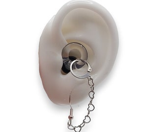 Silver heart earrings for Loop earplugs, sensory earring, earplug earrings, ADHD autism accessory, musician, festival, gig anti loss jewelry