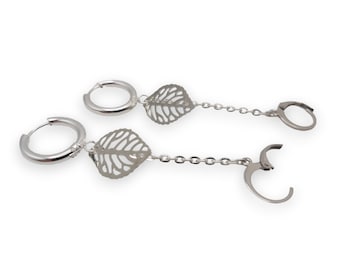 Silver leaf earrings for Loop earplugs, sensory earrings, earplug earrings, ADHD autism accessory, musician, festival, gig anti loss jewelry