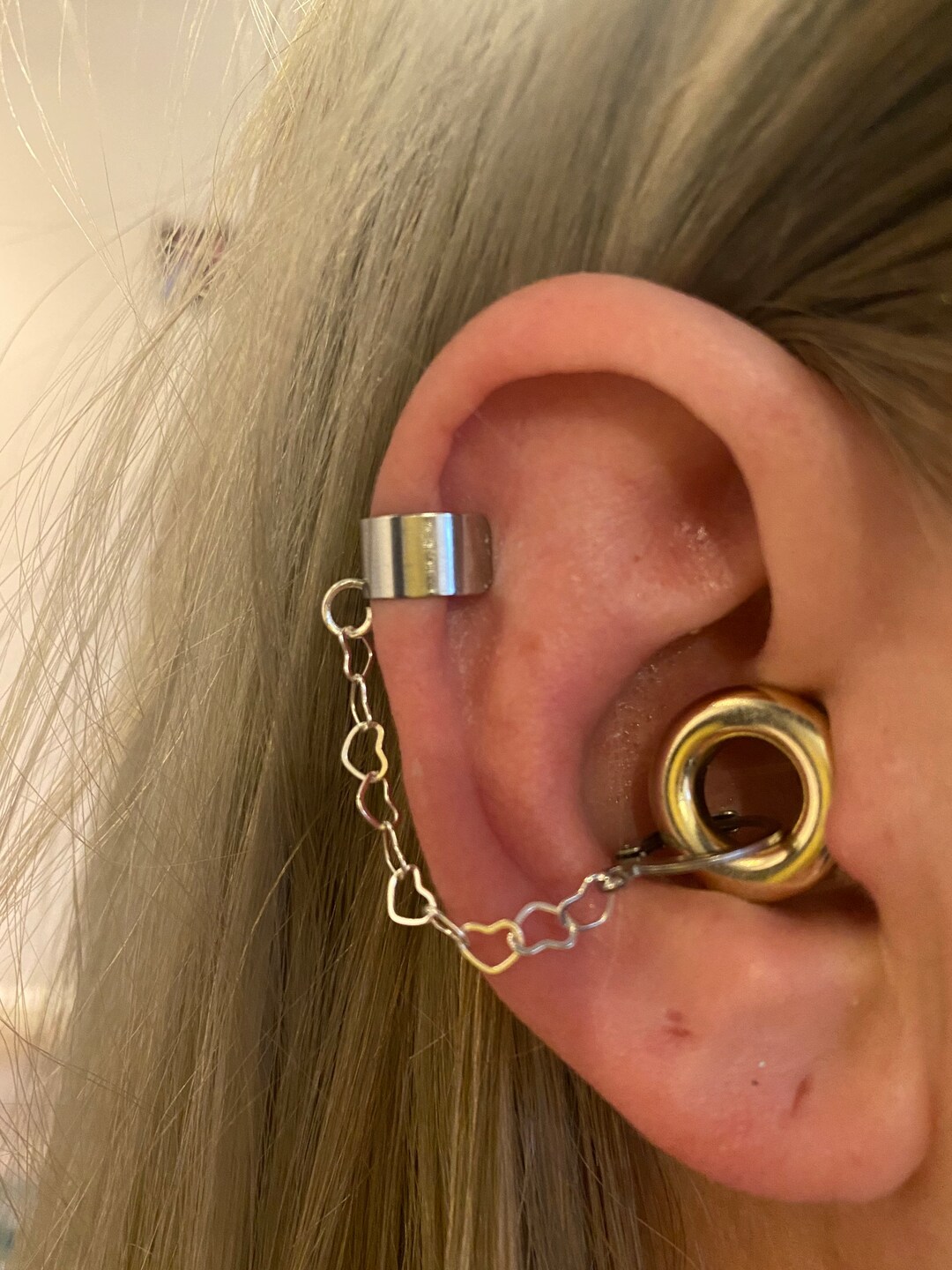 Silver Heart Ear Cuff Earrings for Loop Earplugs, Sensory Earrings