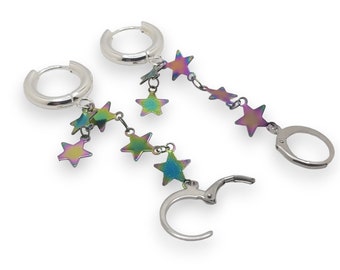 Rainbow star earrings for Loop earplugs, iridescent sensory jewelry, earplug earrings, ADHD autism accessory, festival gig anti loss jewelry