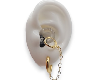 Gold heart earrings for Loop earplugs, sensory earrings, earplug earrings, ADHD autism accessory, musician, festival, gig anti loss jewelry