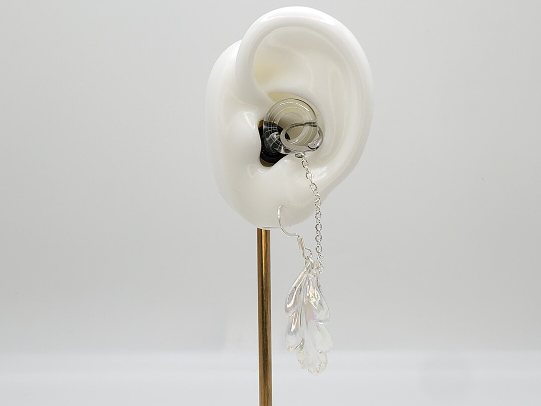 Pearlescent Feather Earrings for Loop Earplugs, Sensory Earrings