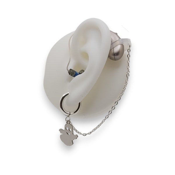 Ghost hearing aid decoration earrings, listening device loss prevention safety chain, hearing aid jewellery, accessory charm for aids