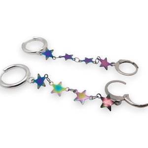 Rainbow iridescent star earrings for Loop earplugs, sensory earrings, earplug earring, ADHD autism accessory, festival gig anti loss jewelry