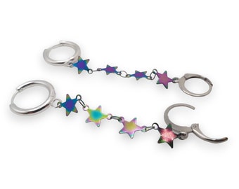 Rainbow iridescent star earrings for Loop earplugs, sensory earrings, earplug earring, ADHD autism accessory, festival gig anti loss jewelry