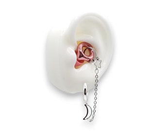 Moon and star earrings for Loop earplugs, sensory earrings, earplug earrings, ADHD autism accessory, festival gig anti loss jewellery