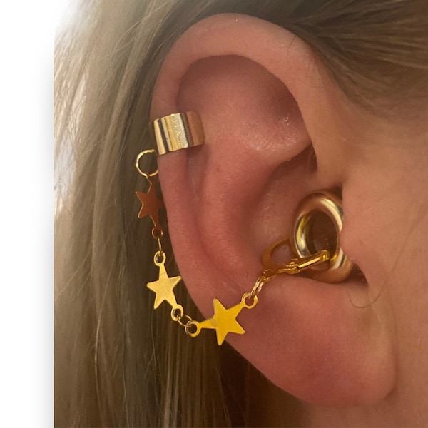 Gold Star ear cuff earrings for Loop earplugs, sensory earplug holders, ADHD autism accessory, clip on festival gig loss prevention jewelry