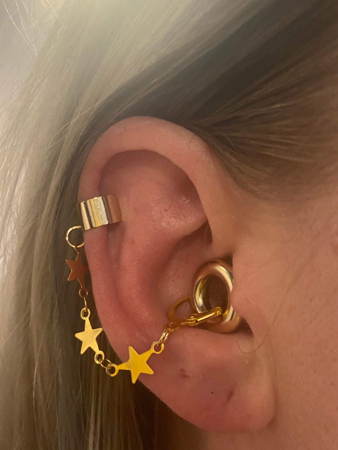 Gold Star Ear Cuff Earrings for Loop Earplugs, Sensory Earplug Holders