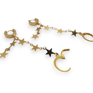 Double Gold Star earrings for Loop earplugs, sensory earrings, earplug earrings, ADHD autism accessory, music, festival, gig anti loss chain