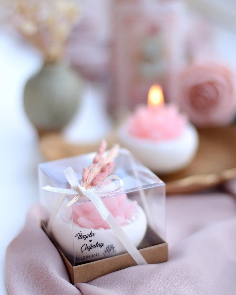 Gift For Guest Pink Succulent Delight: Hand-poured Personalized Candle in Box Perfect Gift For Wedding, Engagement and more image 1
