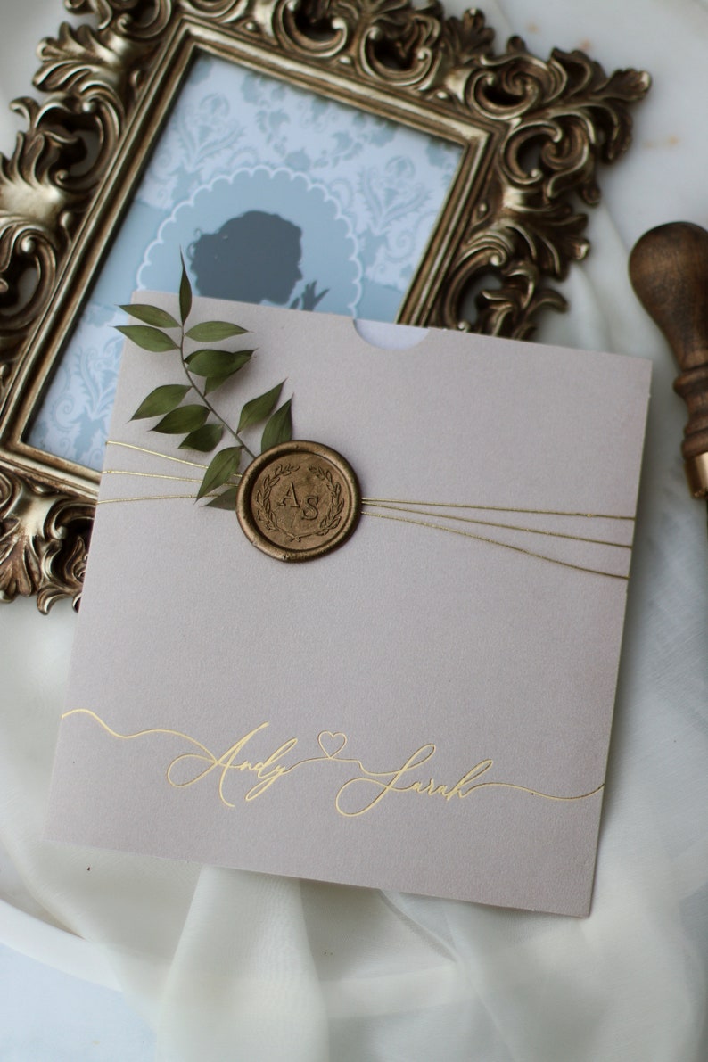 Gold Gilded Envelope Sealed Wedding Invitation, Sealed Enveloped Simple
