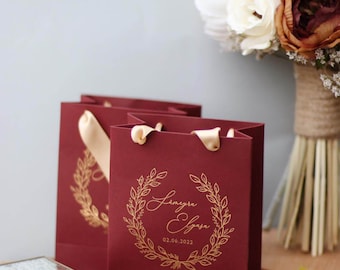 Burgundy Color Welcome  Cardboard Bag Favor, Wedding Guest Bag Favor, Craft Bag, Unique Paper Bag, Elegant Welcome Bag, Hotel Wedding Bag