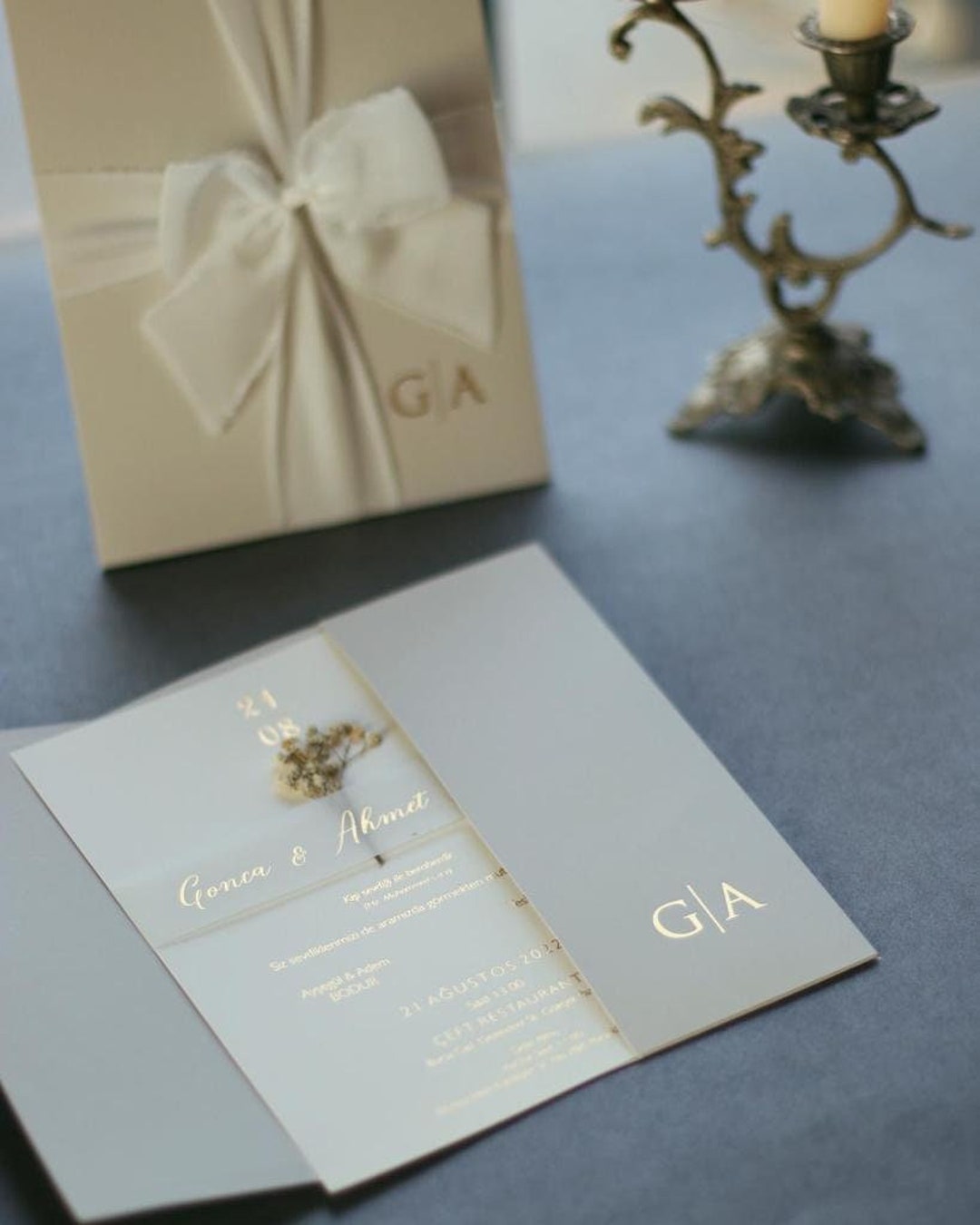 Matte Paper Gold Gilded Envelope Wedding Invitation, Sealed Enveloped