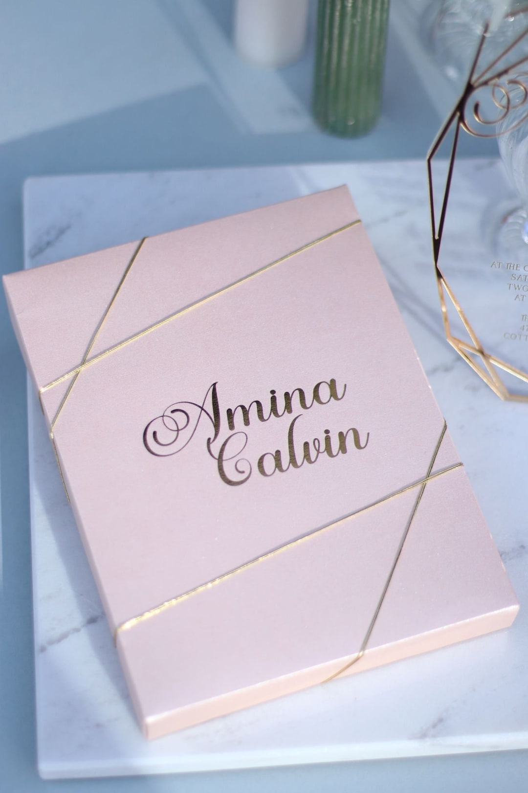 Gold Gilded Shiny Salmon Pink Color Box With UV Printed Plexi Card ...