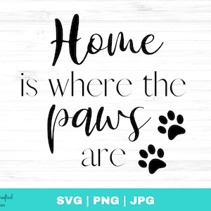 Home is Where the Paws Are SVG, gesneden bestand voor Cricut, silhouet, PNG JPG, kat gezegde, teken huisdecoratie, cadeau huisdierliefhebber