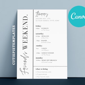 Editable itinerary, Minimalist Itinerary, Travel Itinerary Digital Download, Chic Canva Itinerary Template, Vacation Itinerary