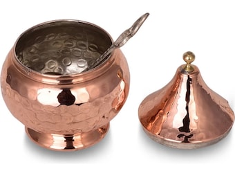 Handmade copper sugar bowl with spoon