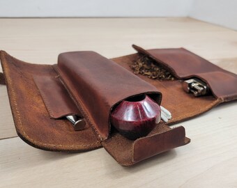 Handmade Veg-tan Leather Pipe Roll - You Pick the Color and Personalization