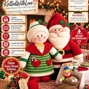 Strickmuster für Weihnachtsmann und Weihnachtsfrau, Weihnachtspuppen, festliche Strickspielzeuge, DK-PDF-Download