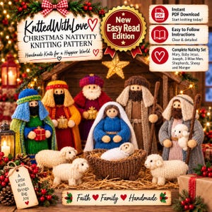 Patrón de punto para el Belén navideño: María, el Niño Jesús, los Reyes Magos, los pastores, PDF (tejido DK)