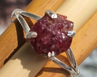 Raw Ruby Ring Sterling Silver | Ruby Corundum| Handmade Pink Jewelry | Rough Gemstone