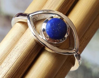 Evil Eye Lapis Lazuli Ring Sterling Silver | Gemstone Ring | Evil Eye Jewelry | Lapis Lazuli Ring for Women | Stacking Ring | Evil Eye Ring
