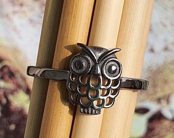 Owl Ring Sterling Silver| Owl Totem Ring| Abstract Owl Ring| Nature Bird Ring | Animal Jewelry| Barn Owl Sterling Silver Ring | Gift for Him
