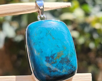 Malachite in Azurite Pendant | Large Stone Pendant | 925 Silver Pendant | Malachite Pendant | Azurite Jewelry | Handmade Gift | Gift Jewelry