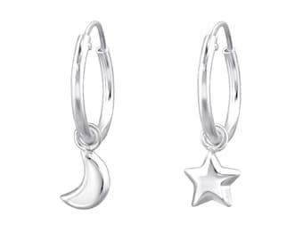 Aros de luna y estrella / Aros de estrella / Aros de luna / Aros desiguales / Aros de plata de ley / Aros celestiales