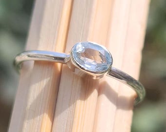 Minimalist Blue Topaz Ring | Sky Blue Topaz Gemstone Ring | Handmade Jewelry | Stackable Ring | Sterling Silver Ring | Minimalist Jewelry