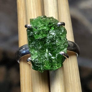 Green Diopside Ring 925 Sterling Silver- Handmade- Green Chrome Diopside Crystal- Simple Dainty Rings- Raw Stone- Trendy Unique Gift for Mom
