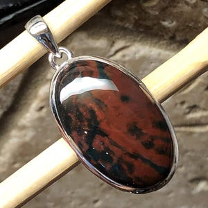 Large Oval Bloodstone Pendant- 925 Sterling Silver- Heliotrope Jewelry- Bloodstone Jewelry- Handcrafted- Gift for Girlfriend- Mother's Gifts