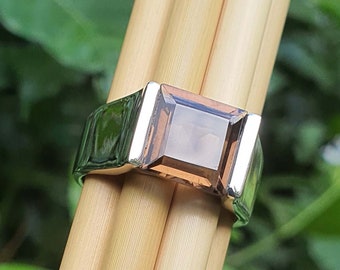 Square Smokey Quartz Ring for Men | Sterling Silver | Smoky Quartz Jewelry | Mens Smokey Quartz Ring | Mens Topaz Ring| Gift for Her Jewelry