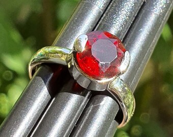 Dainty Stacking Garnet Ring for Men Women | Mens Garnet Ring | Sterling Silver Ring | Red Garnet Jewelry | Men's Ring Christmas Gift for Her