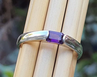 Emerald Cut Amethyst Silver Ring | Men's Bold Ring | Unisex Ring | Amethyst Ring | Purple Stone| Sterling Silver Ring for Men | Gift for Her