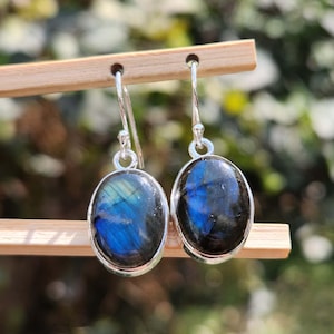 Natural Labradorite Earrings for Women | Labradorite Dangle Earrings | Teardrop Earrings | Sterling Silver | Christmas Gift | Gift for Her