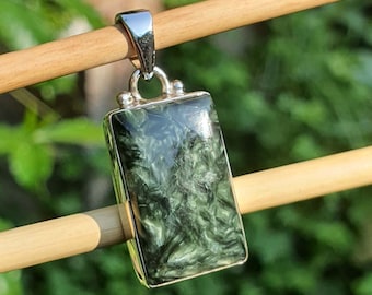 Cushion Seraphinite Pendant | 925 Sterling Silver | Seraphinite Jewelry | Cushion Pendant | Handmade Gift | Pendant for Men | Gift for Her