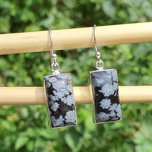 Snowflake Jasper Earrings for Women | Long Silver Earrings | Snowflake Earrings Dangle | Christmas Gift for Her | Snowflake Jasper Jewelry