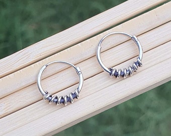 Sterling Silver Hoop Huggie Earrings for Men- Womens Jewelry, Bali Hoop Earrings, Oxidized Earrings, Mini Hoops, Kids Jewelry, Mom Gifts