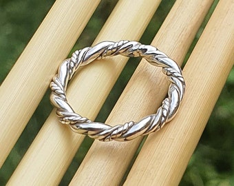 Oxidized Twisted Rope Band Ring | Sterling Silver Twisted Rope Wedding Band Ring | Intertwined Rope Stacking Band | Twist Stacking Ring