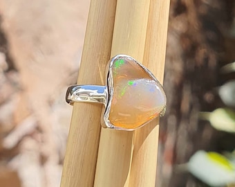Bague opale d'Éthiopie naturelle brute en argent sterling 925 | Bague en pierre brute | Bijoux en opale éthiopienne | Bague en opale véritable | Idées cadeaux faites main
