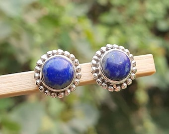 Brincos de Lápis-lazúli | Brincos de Prata 925 | Brincos de Lápis-lazúli Azul | Joias Artesanais | Joias com Pedra de Nascimento | Presente Boho para Filha
