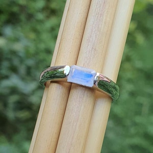 Emerald Cut Mens Moonstone Ring | Rainbow Moonstone | Bold Ring| Sterling Silver Ring for Men | Wide Band Ring | Gift for Her | Emerald Ring