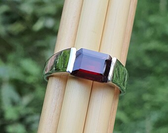 Garnet Ring for Men | Emerald Cut Garnet Ring Sterling Silver | Mens Engagement Rings Unique | Wedding Gift for Her | Garnet Jewelry Gifts