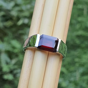 Garnet Ring for Men | Emerald Cut Garnet Ring Sterling Silver | Mens Engagement Rings Unique | Wedding Gift for Her | Garnet Jewelry Gifts