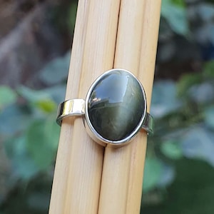 Natural Chrysoberyl Cats Eye Ring | Solid 925 Sterling Silver Ring | Simple Silver Ring | Lehsunia Stone | Cats Eye Ring | Healing Crystal