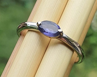 Dainty Stacking Blue Iolite Ring: 925 Sterling Silver, Stackable Minimalist Cordierite Rings, Iolite Band