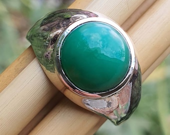 Natural Green Chrysoprase Ring | Wide Band | Sterling Silver Ring | Bold Ring | Green Chrysoprase Ring | Chrysoprase Jewelry | Gift for Her