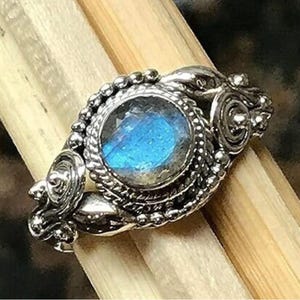 Round cut Labradorite Boho Ring for Women | Round Stone Ring | Vintage Jewelry | Unique Gift for Him | Boyfriend Gift | Labradorite Jewelry